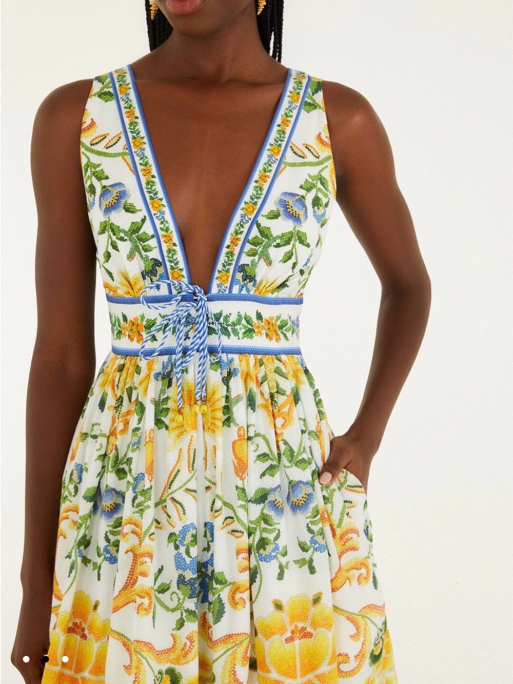 NWT FARM Rio Emily Tapestry Deep V-neck Floral Print Midi Dress SZ SMALL RV $260 - Picture 3 of 16